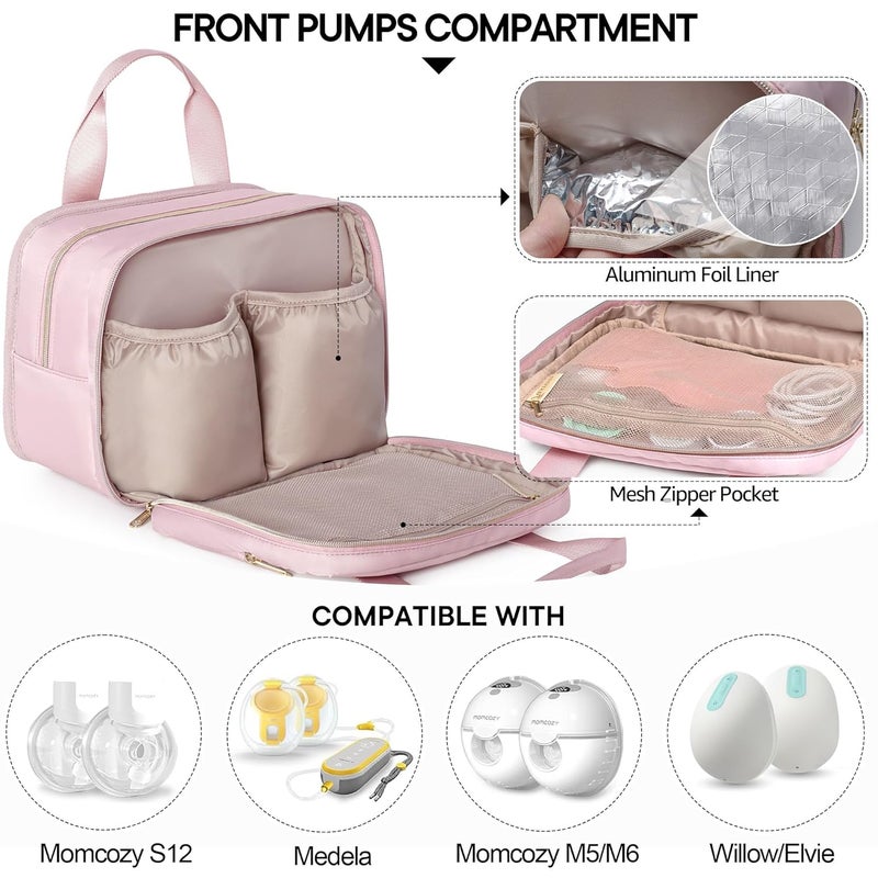 Fasrom Breast Pump Bag with Cooler, Portable Pump Carrying Case for Working Moms, Pink (Bag Only, Patent Design) - Image 2